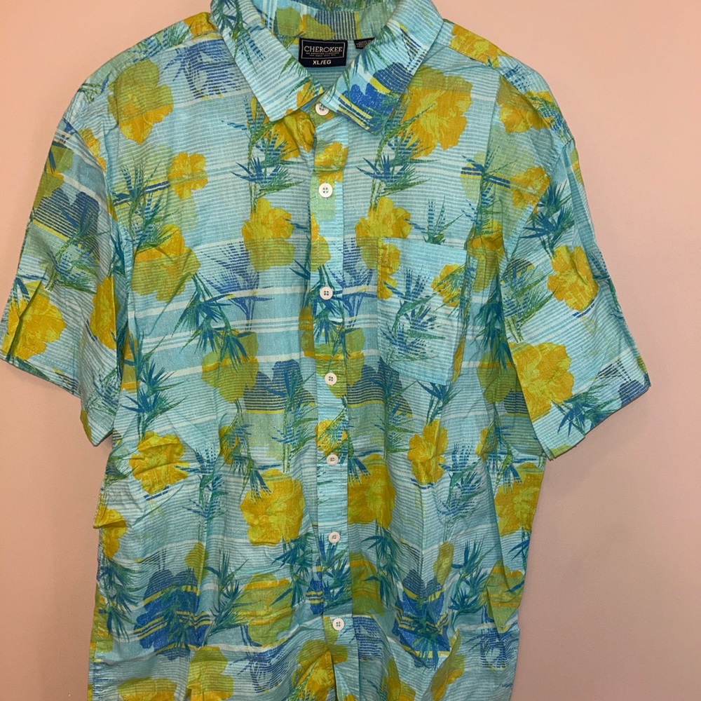 Cherokee Blue and Yellow Floral Men's Shirt